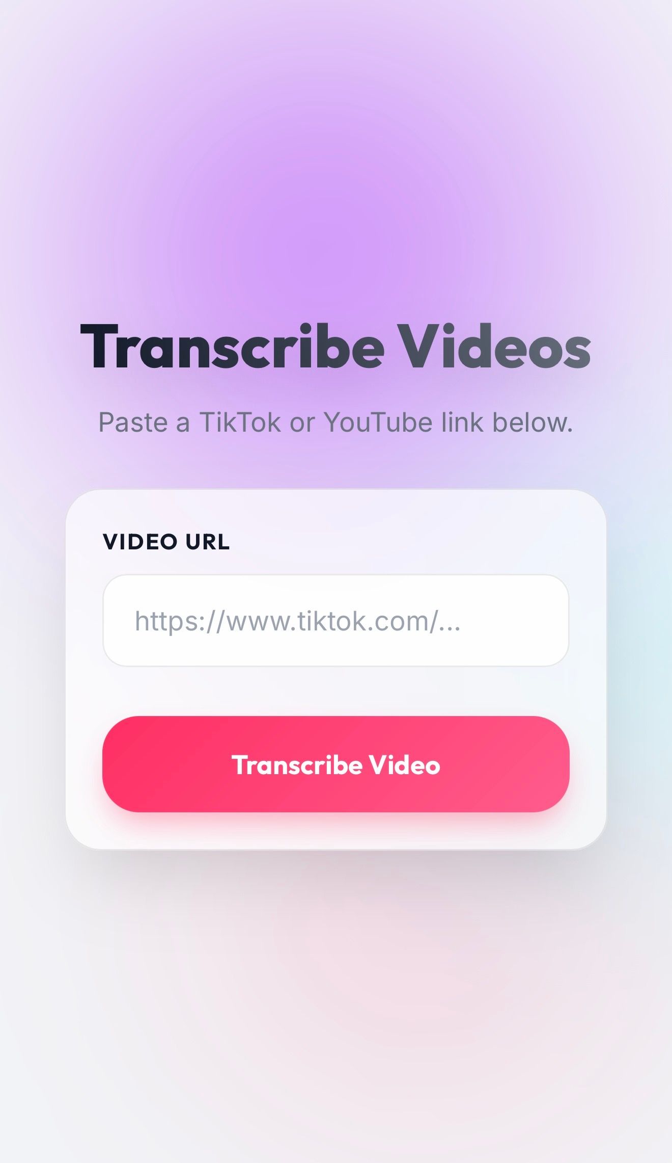 TranscribingApp landing screen in light mode