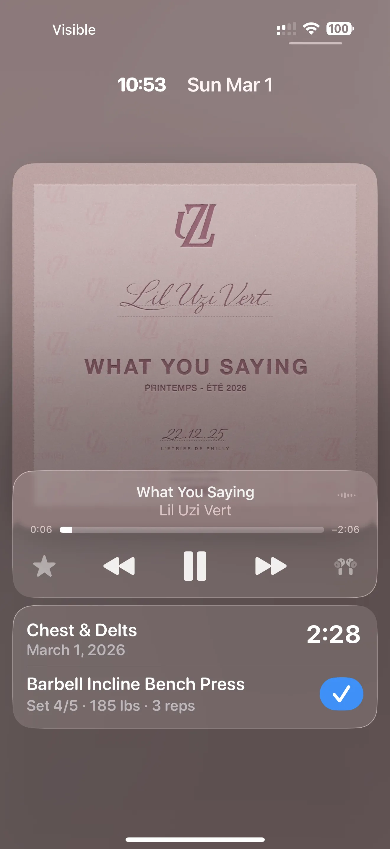 Live Activity view for in-progress workout controls and status