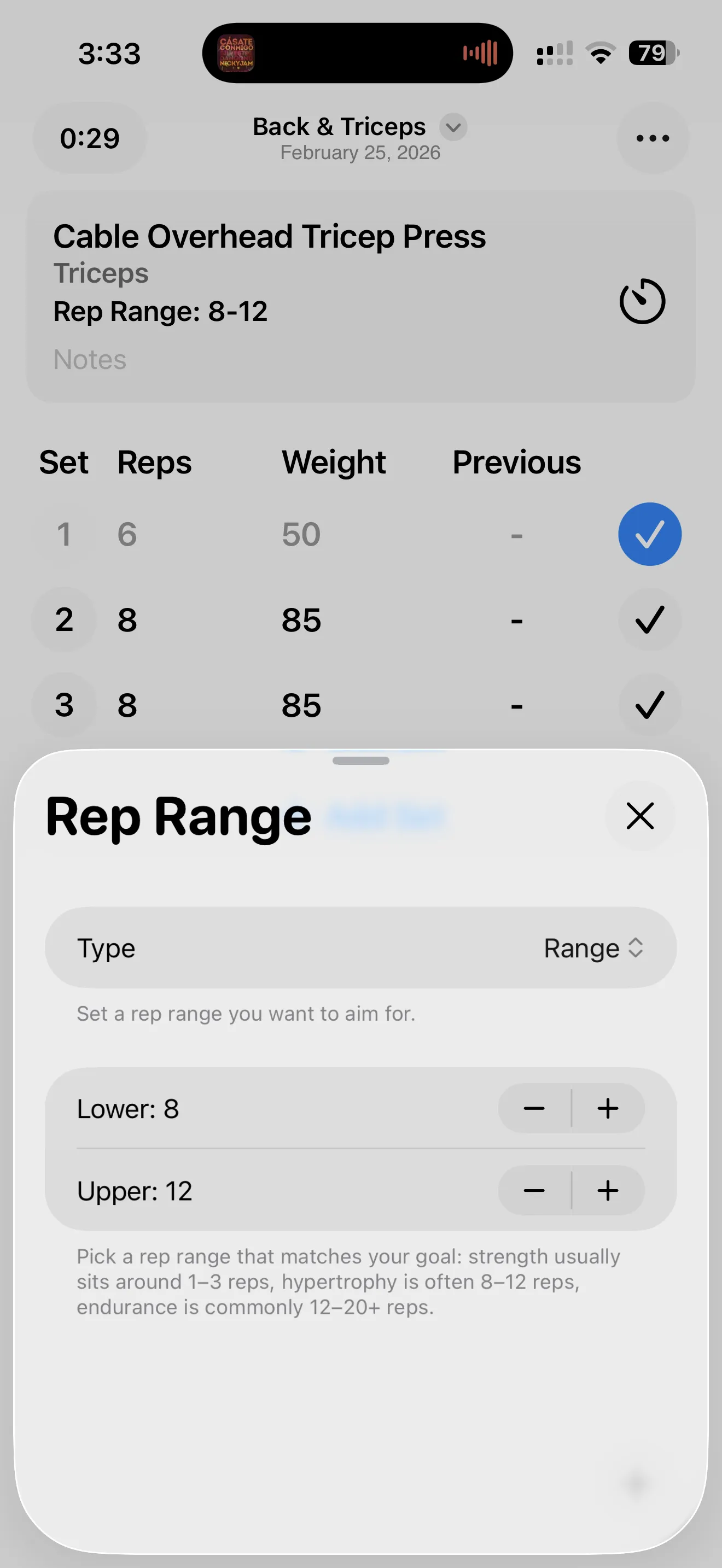 Rep range editor for target-based exercise programming