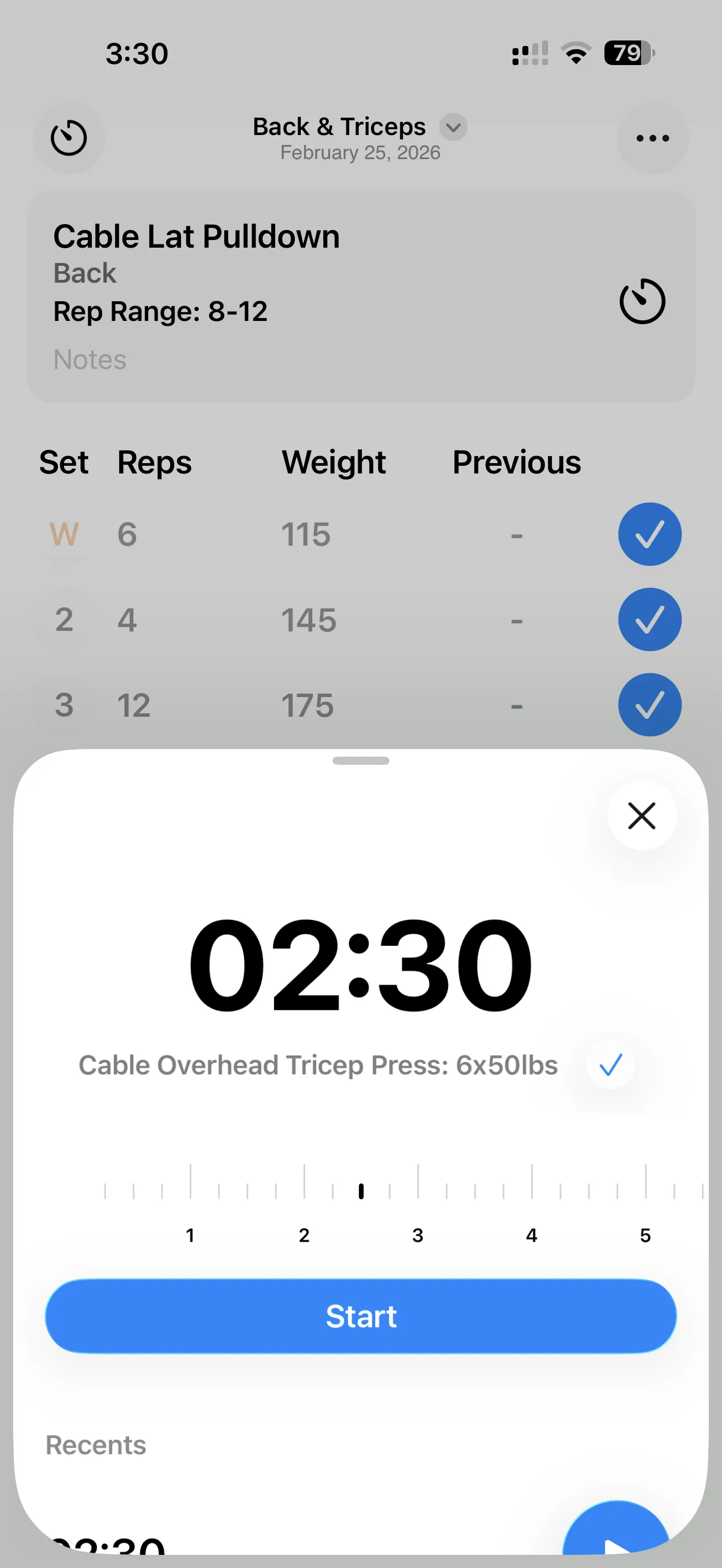 Rest timer controls for in-session pacing and set transitions
